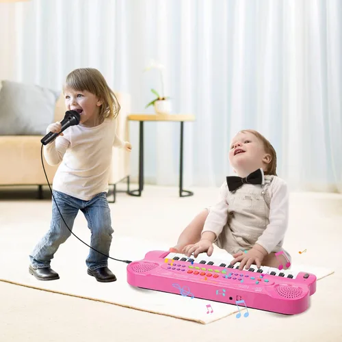 Vista 6 de Raimy Mini Teclado Piano para Niños, 32 Teclas Piano Portátil Aprendizaje Temprano Educativo Teclado de Música Electrónico Instrumento Juguetes