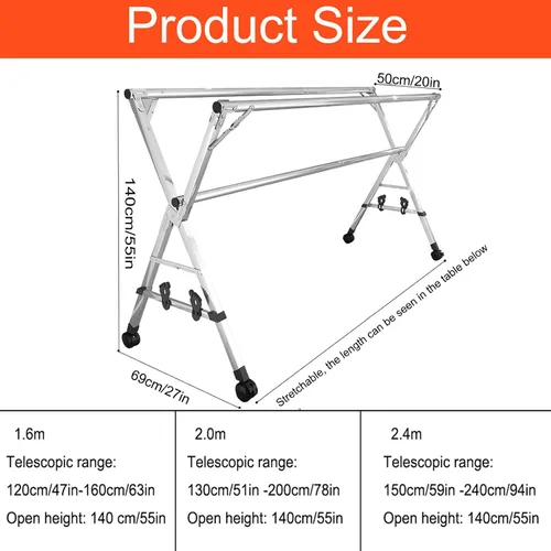 Vista 7 de Estante de secado de ropa para ropa interior y exterior, de acero inoxidable para secar, ajustable y plegable, ahorra espacio para un fácil
