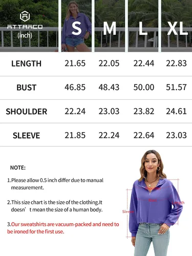 Vista 8 de ATTRACO Sudaderas de gran tamaño para mujer, con media cremallera, con cordón y cordón