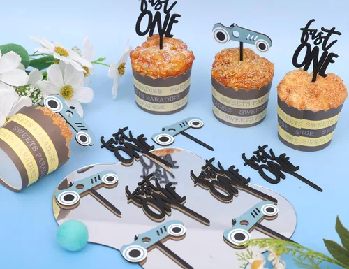 Vista 7 de Decoración de madera para cupcakes de coche de carreras, decoración de cumpleaños rápida de una magdalena Decoración temática de cumpleaños Fast