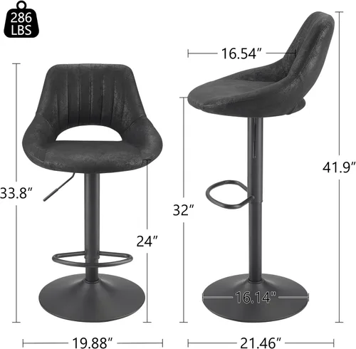 Vista 2 de Art Leon Taburetes de bar, juego de 2, sillas de bar modernas de piel sintética retro, taburetes de bar giratorios ajustables con respaldo abierto