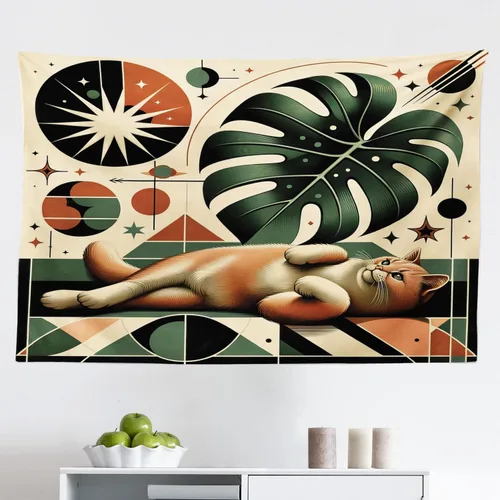 Vista 90 de Ambesonne Tapiz de hongos, atmósfera psicodélica, escena astral estrellada con motivos orientales trippy, decoración de tela para colgar en la pared