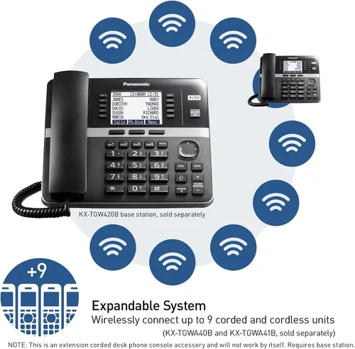 Vista 3 de Teléfono de Oficina Panasonic, Accesorio de Teléfono de Escritorio con Cable para Conectarse Inalámbricamente a Estación Base Expandible