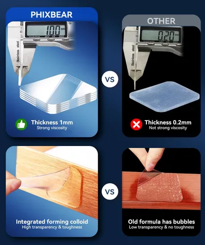 Vista 4 de PHIXBEAR Masilla de montaje extraíble resistente, cinta adhesiva de doble cara para colgar cuadros, cinta adhesiva transparente y resistente, 26