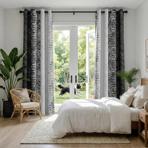 Vista 2 de PONY DANCE Cortinas opacas 100% blancas y negras de 63 pulgadas de largo para sala de estar, estilo moderno, cortinas degradadas con aislamiento