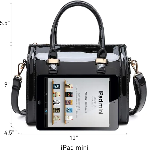 Vista 3 de Bolso de mano brillante de piel sintética con asa superior de barril para mujer