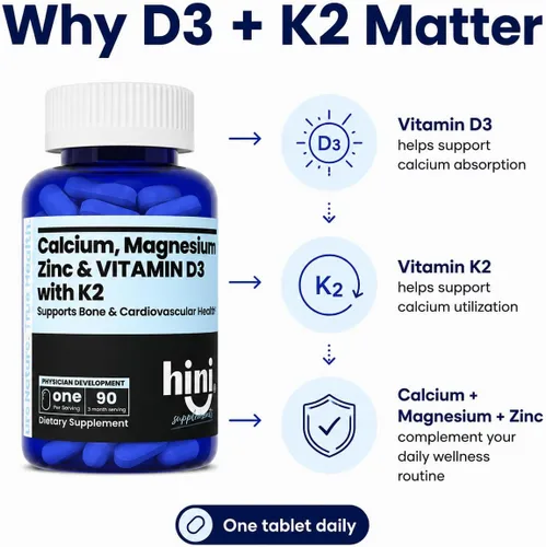 Vista 4 de HINI Suplemento de calcio y magnesio y zinc con vitamina D3 y K2 MK-7