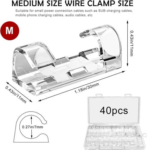 Vista 3 de Soporte de alambre autoadhesivo (40 unidades), clips adhesivos para cables, clips de cable, soportes de cables, clips de organización de cables