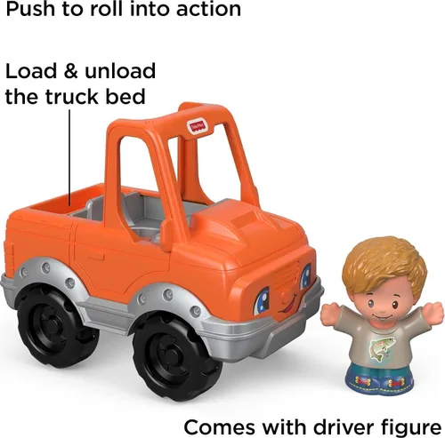 Vista 2 de Fisher-Price Little People - Juguete para niños pequeños, ayuda a un amigo a recoger camión, vehículo naranja y figura para jugar a partir de 1 años