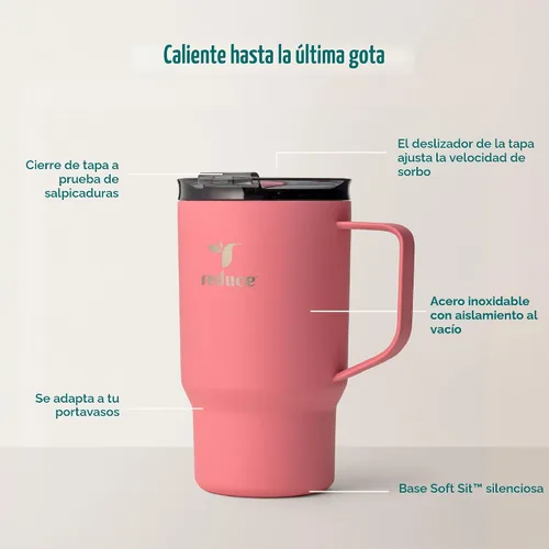 Vista 4 de REDUCE Hot1 - Taza aislante de acero inoxidable Hot1 de 18 onzas con tapa de ajuste de temperatura - Vacío de doble pared, compatible con portavasos