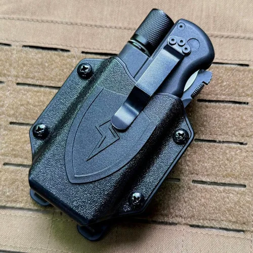 Vista 9 de Funda multiherramienta para la onda de cuero, funda para múltiples herramientas, funda para cinturón con clip compatible con MOLLE (negro)