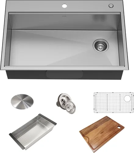 Vista 19 de KRAUS Kore KWT321-15 - Fregadero de cocina o bar con estación de trabajo, 15 pulgadas, montaje directo, cuenco individual, de acero inoxidable