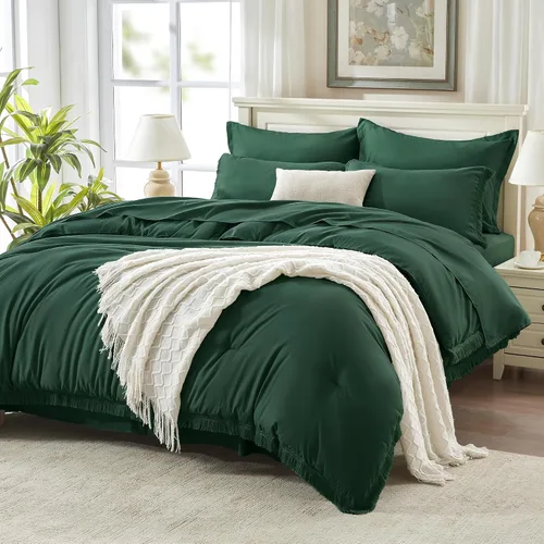 Vista 32 de Andency Juego de ropa de cama con edredón tamaño matrimonial beige con sábanas - 7 piezas, estilo bohemio con borlas, ropa de cama ligera en una 01