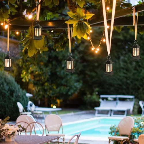 Vista 6 de Paquete de 24 mini linternas negras decorativas para interiores, para centro de mesa Battery Powered Small Led Lights Bulk, for Wedding, Table