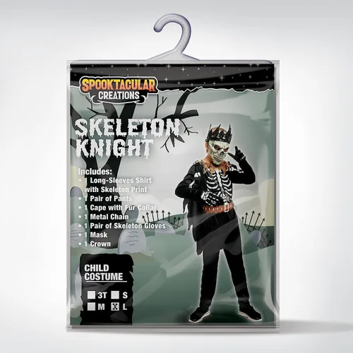 Vista 6 de Spooktacular Creations Disfraz de esqueleto de Halloween para niños, disfraz de caballero oscuro diabólico para fiestas de Halloween (S (5-7 años))
