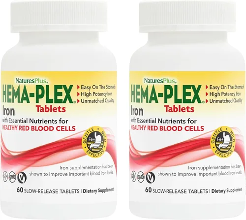Vista 10 de NaturesPlus Hema-Plex Iron - 10 tabletas de liberación lenta - 85 mg de hierro quelado - Salud total de la sangre - con vitamina C y bioflavonoides
