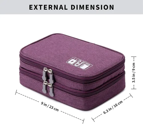Vista 2 de MIRLEWAIY Organizador de artículos electrónicos de viaje, estuche suave, bolsa de transporte para accesorios electrónicos, de doble capa