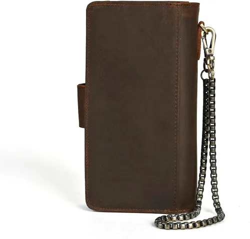 Vista 67 de Genuino Caballo Loco Cuero Regalo de Viaje Moneda Bolsillo Tarjetero Organizador Largo Cadena Rfid Cartera Monedero Con Broche Para Hombres Hombres