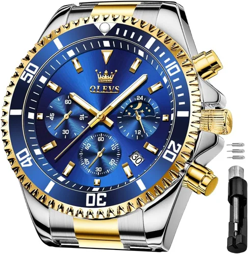Vista 12 de OLEVS Relojes impermeables para hombre, de acero inoxidable, con cronógrafo, de lujo, color blanco, luminoso, de gran cara, analógico, de cuarzo