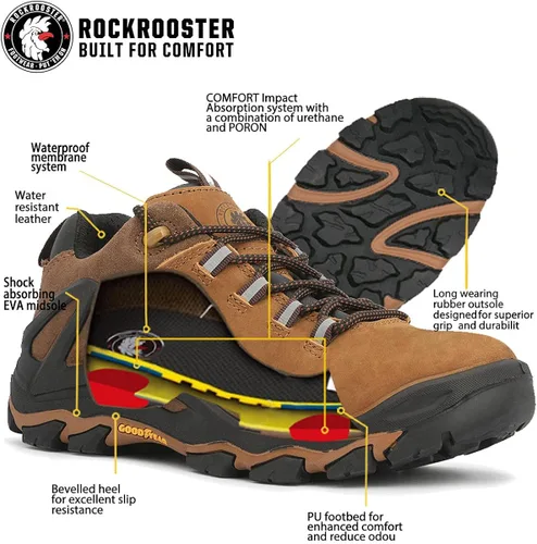 Vista 3 de ROCKROOSTER Farland - Zapatos de senderismo impermeables para hombres zapatos de senderismo antideslizantes de 4 pulgadas antifatiga cómodos KS252