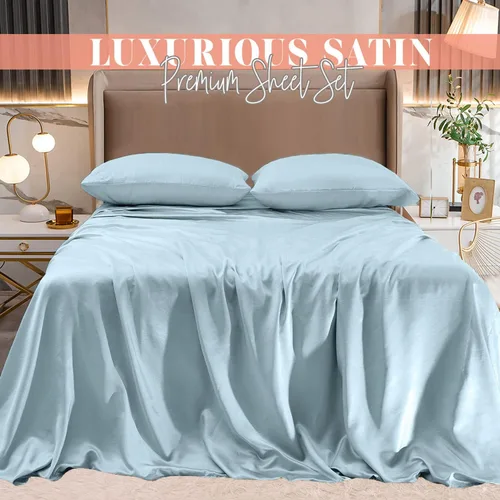 Vista 2 de Elegant Comfort Lujoso juego de sábanas de satén sedoso de 4 piezas, agradable para la piel y el cabello, resistente a las arrugas, la decoloración