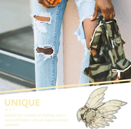Vista 7 de Gold Sequin Embroidered Angel Wing Patch, Large Wing Design Clothes Applique for Jackets, Decorative Embroidered Badges Costume Accessory for Women