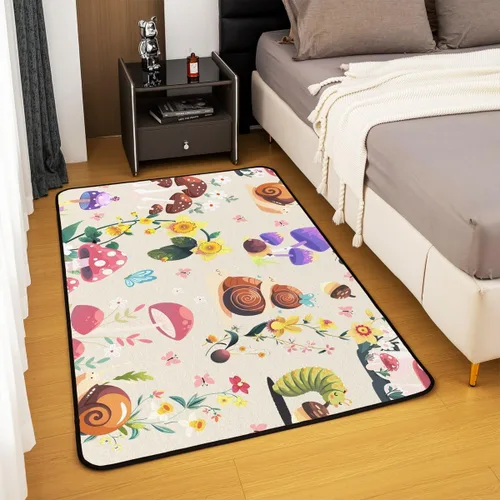 Vista 4 de jejeloiu Cute Mushroom Decor Rugs for Living Room Bedroom for Kids Boys Girls Area Rug 3x5 Botanical Plants Decorative Carpet Cartoon Mushrooms