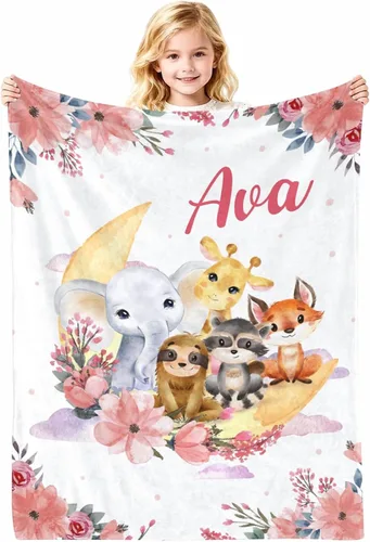 Vista 27 de Manta de bebé personalizada con nombre, cobijas de franela suaves y personalizadas con diseño de animales para recién nacidos, niños y niñas