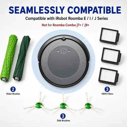 Vista 2 de Piezas de repuesto y accesorios para iRobot E, I y J Series, Combo i5, J5 Series Robot Aspirador, Cepillos de goma dobles multisuperficie y 3