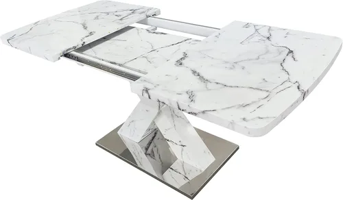 Vista 4 de Mesa de comedor extensible blanca moderna de 63 pulgadas Parte superior blanca+pierna blanca extensible