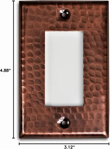 Vista 8 de Monarch Abode placa de pared basculante de una banda, placa de pared de cobre puro martillado a mano para un solo interruptor, cubierta decorativa