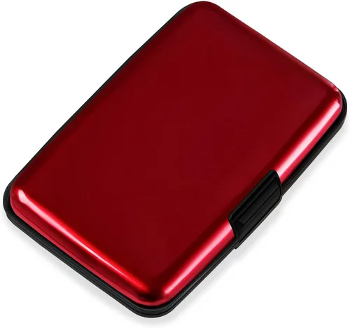 Vista 11 de Mayski Soporte para tarjetas de crédito, bloqueo RFID, funda rígida de aleación de aluminio, pequeña cartera de metal para mujeres y hombres