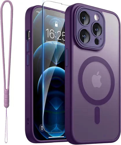 Vista 51 de ROYBENS Funda transparente mate para iPhone 12 Pro-Max compatible con Magsafe, protección completa de lente de cámara, protector de pantalla, correa