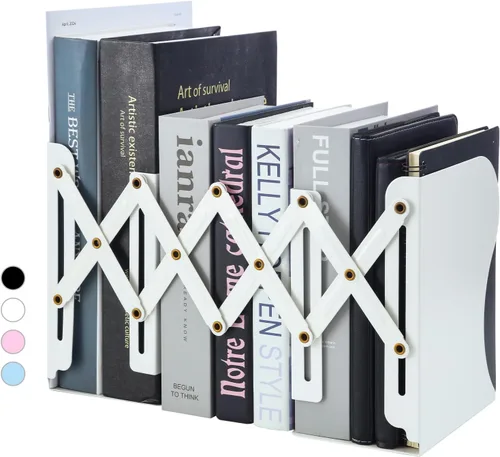 Vista 8 de M&G Sujetalibros ajustables para estantes, sujetalibros de metal para libros pesados, soporte organizador de archivos de revistas de escritorio que