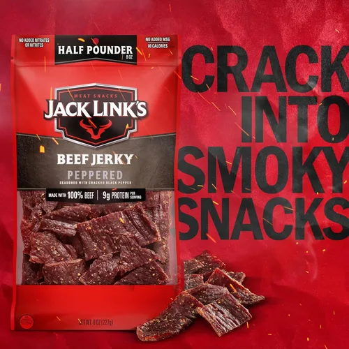 Vista 4 de Jack Link's Carne Crujiente de Res, con Pimienta, Bolsa Grande de Media Libra - Bocadillo de Carne Sabroso, Snacks de Proteína Listos para Comer