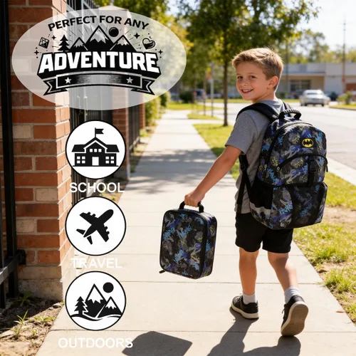 Vista 6 de Bioworld Conjunto de Mochila Premium y Kit de Almuerzo de Batman de 2 Piezas de 16" para Niños