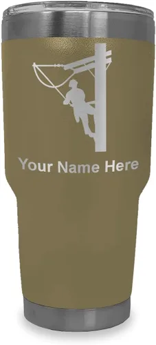 Vista 10 de LaserGram Taza aislada al vacío de 20 onzas, Lineman, grabado personalizado incluido (negro)