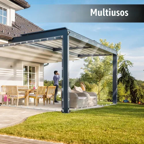 Vista 2 de Lona impermeable transparente de 3 x 6 pies, lona de PVC de 11.8 mil con ojales y brida para cables, cubierta resistente de servicio pesado al