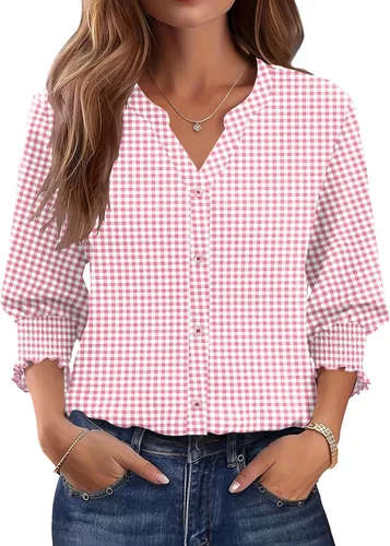 Vista 25 de LOMON Camisas con botones para mujer, manga 3/4, blusas casuales de negocios, blusas de verano 2026