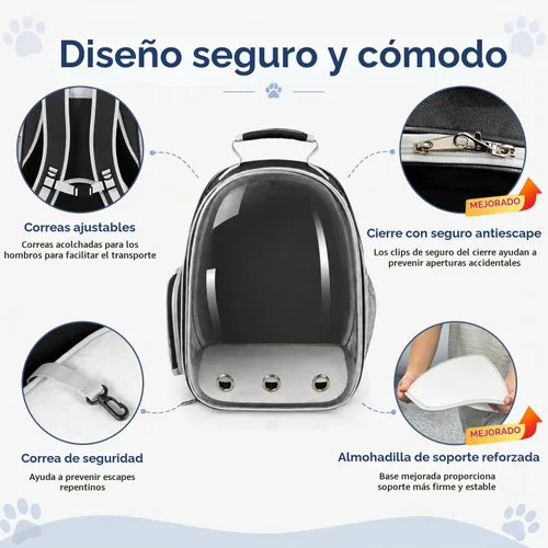 Vista 6 de Mochila extensible para gatos con ventana de burbujas y malla, color negro