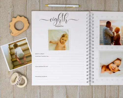 Vista 7 de Baby Memory Book - Hard Cover First Year Album Personalized with Baby’s Name - Boy Baby Journal (Blue Gingham)