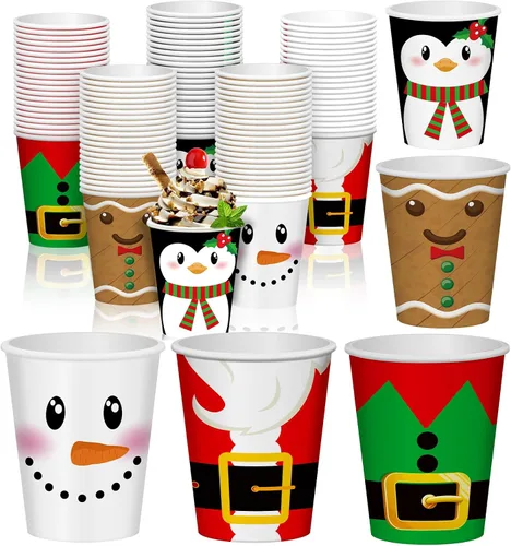 Vista 8 de Gerrii 150 Piezas Vasos de Papel Desechables de Navidad de 9 oz Vasos de Papel de Chocolate Caliente Cacao Vasos para Bebidas de Invierno 5 Diseños