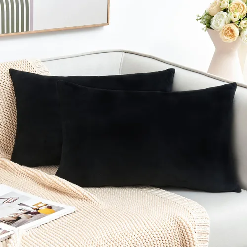 Vista 36 de Juego de 2 fundas de almohada decorativas de terciopelo de 16 x 16 pulgadas, fundas de almohada negras suaves para sofá, cama, sala de estar