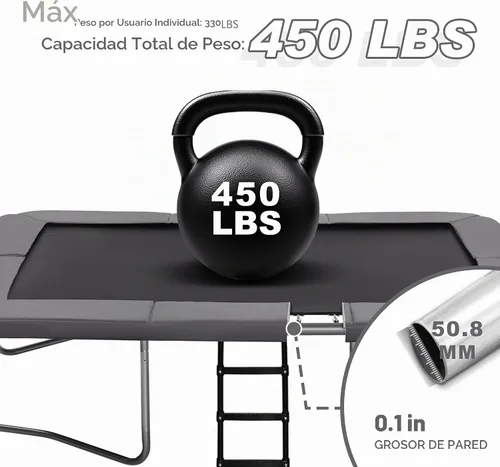 Vista 3 de Exacme Trampolín Rectangular de 7 x 10, 8 x 12, 9 x 14 Pies para Niños, Aberturas de Cerramiento Dobles, Trampolín Rectangular Pequeño para Gris