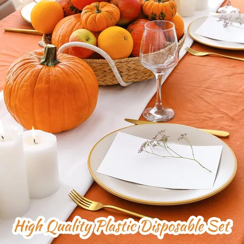 Vista 5 de Patelai 6 manteles de plástico desechables de Acción de Gracias para mesas rectangulares, manteles de mesa de otoño para Acción de Gracias y Naranja