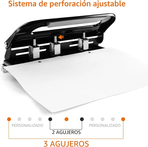 Vista 4 de Amazon Basics Perforadora de 2/3 agujeros, semiajustable, capacidad de 30 hojas, color negro