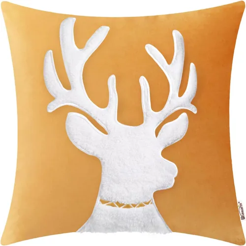 Vista 53 de BRAWARM Christmas Reindeer Pillow Cover 18x18 Black Velvet Embroidered Reno negro