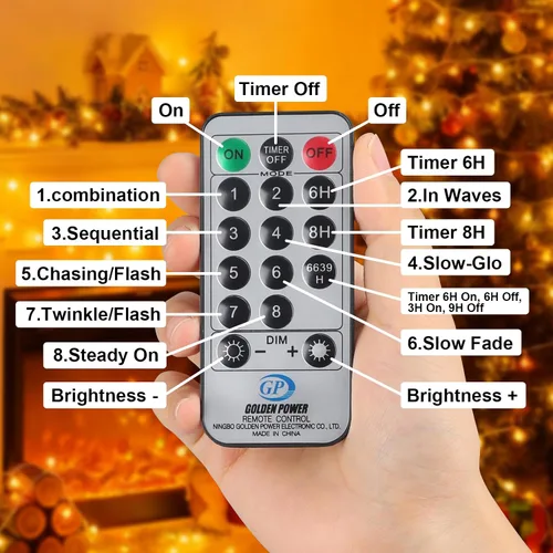 Vista 3 de Luces de Navidad de 33 pies para interiores, 100 luces LED para interiores, cadena de luces de globo para dormitorio, 8 modos con control remoto