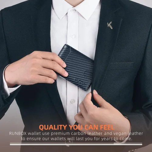 Vista 20 de RUNBOX - Carteras delgadas para hombre, cartera de piel con pinza para el dinero, cartera de bolsillo frontal con bloqueo RFID, tarjetero