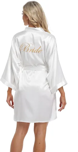 Vista 2 de 5 batas de satén para mujer, para novia, dama de honor, kimono, con bordado, ropa de dormir